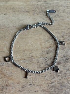 Silver Tone Fashion Charm Bracelet with Letter & Star Charms, 18K GP Metal